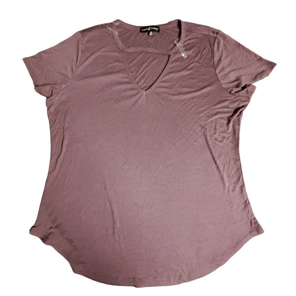 Almost Famous Womens Purple Keyhole‎ Neck Short Sleeve T-Shirt Size 3X NWT